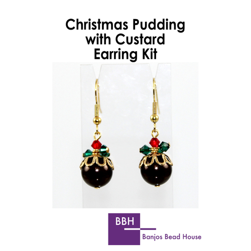 Christmas Pudding Earring Kit - Custard (Gold Findings)