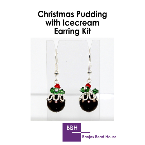 Christmas Pudding Earring Kit - Icecream (Silver Findings)