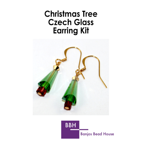 Earring Kit - Christmas Cone Trees - Czech Glass - Peridot AB with Gold Findings