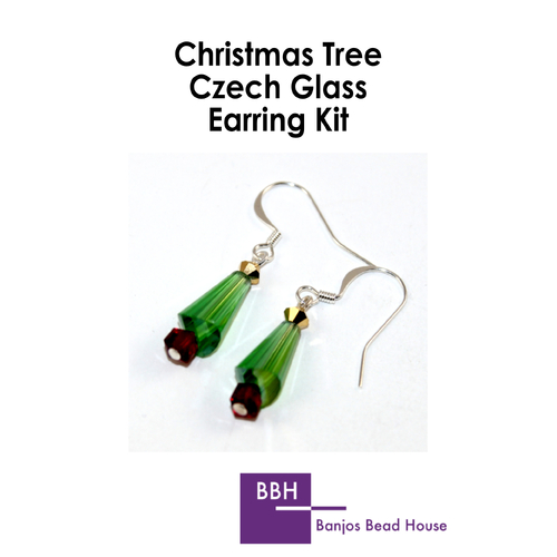 Earring Kit - Christmas Cone Trees - Czech Glass - Peridot AB with Silver Findings