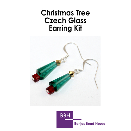 Earring Kit - Christmas Cone Trees - Czech Glass - Emerald AB with Silver Findings