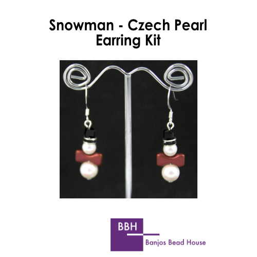 Earring Kit - Snowman - Czech Pearl - Silver Findings