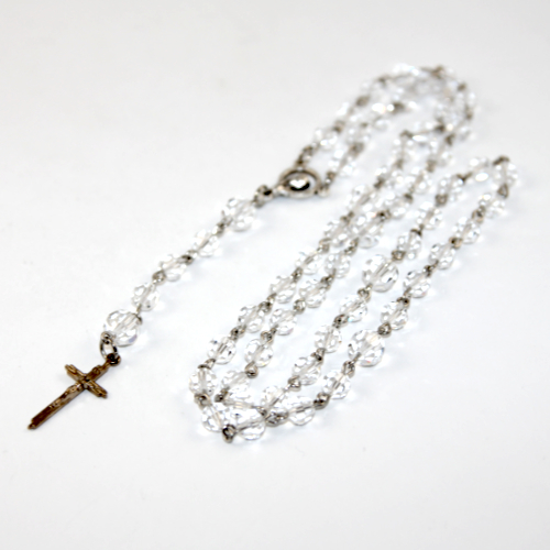 Crystal Rosary Beads with 25mm Antique Silver Gilt Crucifix - Crystal and Antique Silver Plated