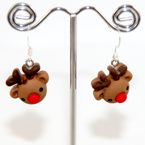 Red Nose Reindeer Resin Earrings