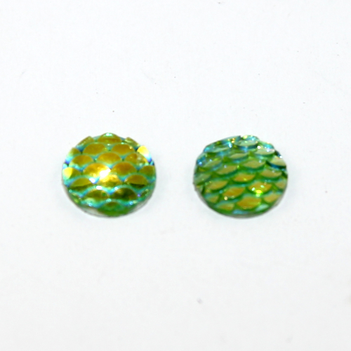 Pack of 19 - 10mm Mermaid / Fish / Dragon Scale Dome Cabochon - Peridot AB