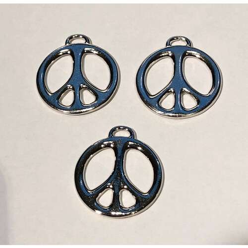 Pack of 3 - Peace 1" Pendant Drop - Bright Rhodium