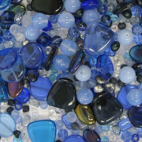 Czech Pressed Glass Mixed Beads - Blue - 25gm Bag