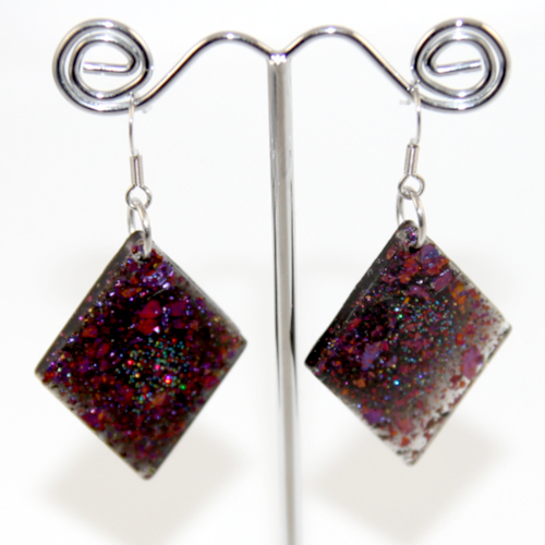 Purple & Black Glitter Resin Earrings