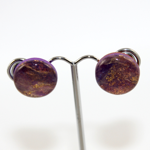 Purple and Gold Swirl Polymer Clay Stud Earrings