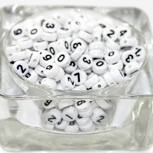 White with Black 7mm Flat Round Acrylic Number Beads