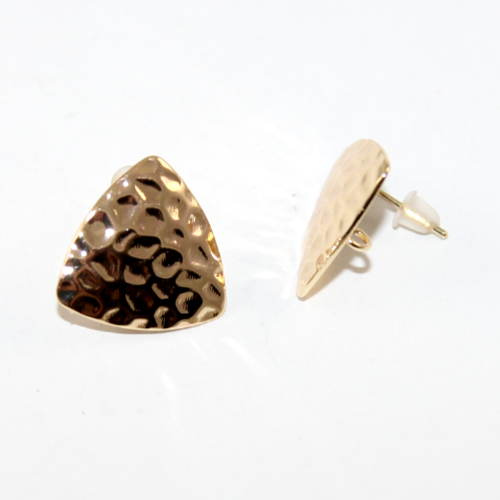 Triangle hammered brass stud earrings 8 mm