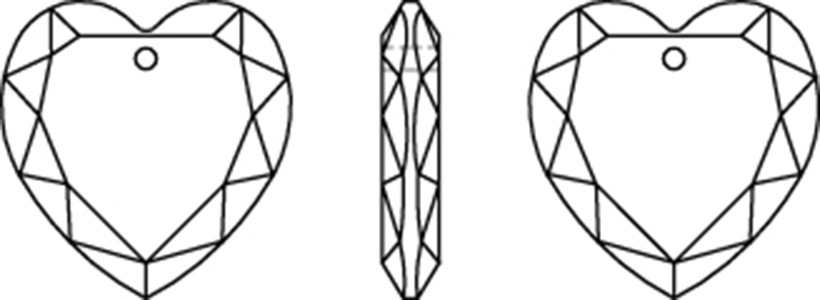 Swarovski Crystal Pendants - 6225 - Flat Heart Line Drawing