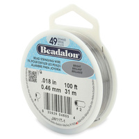 49 Strand Stainless Steel Bead Stringing Wire - .018 in (0.46 mm) -  100 ft (31 m) - Bright - JW11T-1