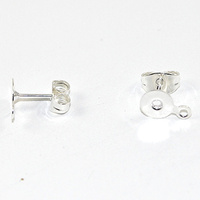 6mm Flat Pad & Drop Stud Earring - Pair - Silver