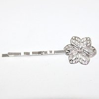 Filagree Flower Bobby Pin Hair Clip - Silver Plate - Pack of 2 