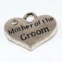 Mother of the Groom Rhinestone Heart Charm - Antique Silver