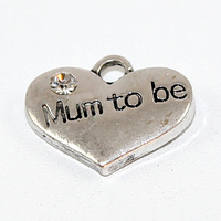 Mum to Be Heart Charm with Rhinestone - Antique Silver