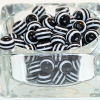 Pack of 50 - Striped Resin 10mm Bead - Black & White