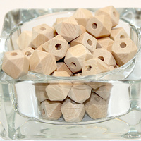 10mm Polyhedron Faceted Square Hinoki Wood Beads - Natural - 20 Piece Bag