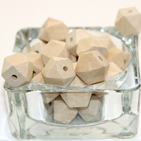 14mm Polyhedron Faceted Square Hinoki Wood Beads - Natural - 20 Piece Bag