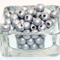 10mm Round Wooden Beads - Silver - 50 Piece Bag