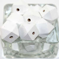 20mm Polyhedron Faceted Square Hinoki Wood Beads - White - 8 Piece Bag