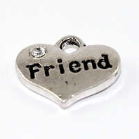 Friend Rhinestone Heart Charm - Antique Silver