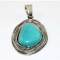 Boho Faux Wrap Turquoise Pendant - Antique Silver