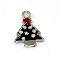 Christmas Tree Charm - White & Green Enamel - Silver - 2 Pieces