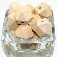 20mm Polyhedron Faceted Square Hinoki Wood Beads - Natural - 8 Piece Bag