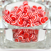 Striped Resin 8mm Bead - Red & White - 100 Piece Bag