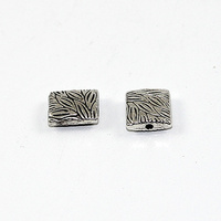 10mm x 9mm Etched Leaf Rectangle Metal Bead - Antique Silver
