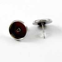12mm Cabochon Setting Ear Studs - Pair with Rubber Backs - Antique Silver (Discontinued)