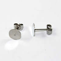 8mm Flat Pad Stud & Butterfly Back - Pair - Stainless Steel