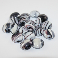 16mm Flat Round Handmade Lampwork Beads - Purple & White - 10 Piece Bag