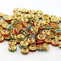 8mm Round Rhinestone Rondelle - Mixed Colours - Gold