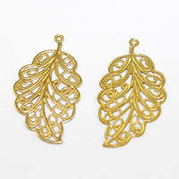 33.5mm x 16.5mm Vintage Leaf Drop Filigree - Unplated Brass