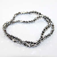 4mm Glass Bicone Beads - 45cm Strand - Metallic Silver