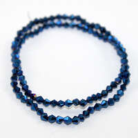 4mm Glass Bicone Beads - 30cm Strand - Metallic Blue