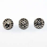 9.5mm Grid Pattern Cut Out Euro Bead  - Antique Silver