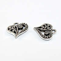 13mm Carved Heart Charm - Antique Silver