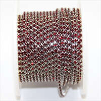 2mm - SS6 Siam Rhinestone Cupchain - Silver - Sold in 10cm Increments