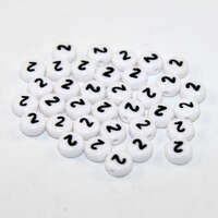 7mm Number 2 Acrylic Flat Round Beads - White