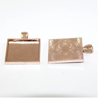 25mm Square Cabochon Pendant Setting - Rose Gold