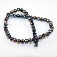 6mm Round Glass Beads - 30cm Strand - Smoke Grey AB