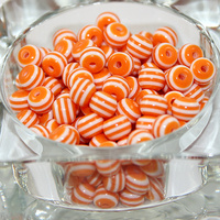 Striped Resin 8mm Bead -  White & Orange - 100 Piece Bag