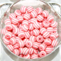 Striped Resin 8mm Bead - White & Pale Pink - 100 Piece Bag