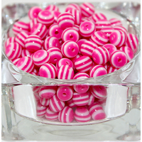 Striped Resin 8mm Bead - White & Rose Pink - 100 Piece Bag