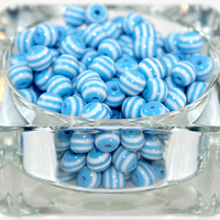 Striped Resin 8mm Bead - White & Sky Blue - 100 Piece Bag