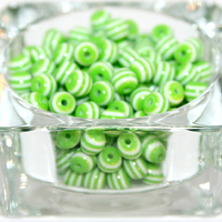 Striped Resin 8mm Bead - White & Green - 100 Piece Bag